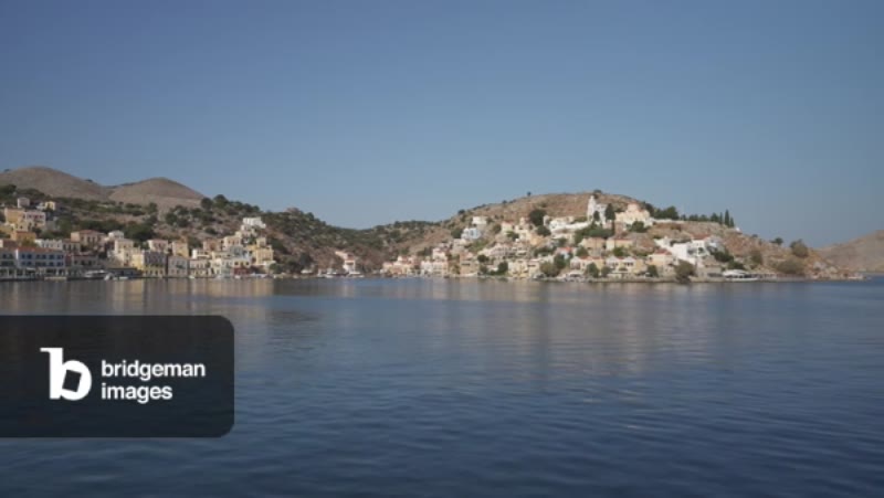 Image of Onboard view of Symi Town from ferry, Symi Island, Dodecanese